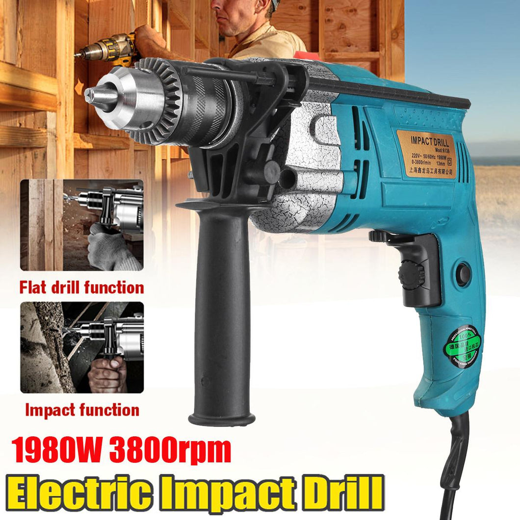 New 1980W Electric Brushless 13MM Electric Handheld Impact Flat Drill Guns Torque Driver Tool