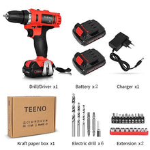 Load image into Gallery viewer, TEENO 3/8&quot; Electric Screwdriver Cordless Drill Power Driver 21-Volt DC Lithium-Ion Battery 40N.m two-Speeds