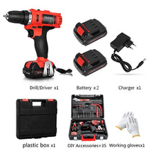 Load image into Gallery viewer, TEENO 3/8&quot; Electric Screwdriver Cordless Drill Power Driver 21-Volt DC Lithium-Ion Battery 40N.m two-Speeds