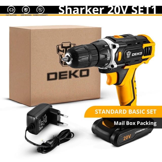 DEKO New Series 12V 16V 20V Cordless Drill Electric Screwdriver Mini Wireless Power Driver DC Lithium-Ion Battery 3/8-Inch