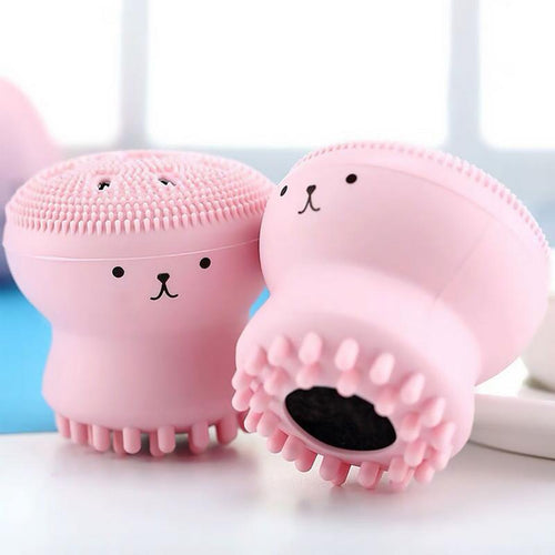 1Pcs Lovely Pink Jellyfish Shaped Silicone Octopus Face Deep Pore Cleanser Powder Puff Brush Skin Care Beauty Face Cleaner Brush