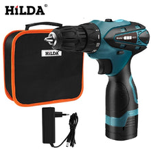 Load image into Gallery viewer, HILDA Electric Drill Cordless Screwdriver Lithium Battery  Mini Drill Cordless Screwdriver Power Tools Cordless Drill