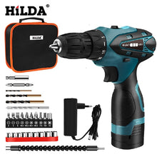 Load image into Gallery viewer, HILDA Electric Drill Cordless Screwdriver Lithium Battery  Mini Drill Cordless Screwdriver Power Tools Cordless Drill