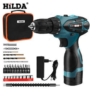 HILDA Electric Drill Cordless Screwdriver Lithium Battery  Mini Drill Cordless Screwdriver Power Tools Cordless Drill